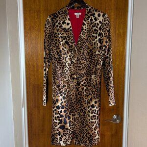 Caché Trench Coat Women's Satin Leopard Size M
